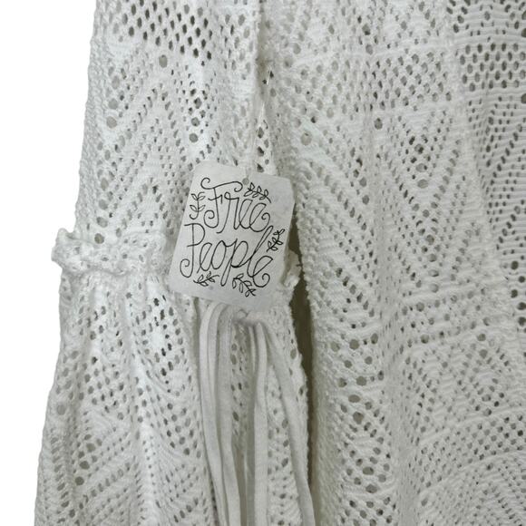 Free People Beach White Eyelet Bell Sleeve Cover Up Dress XS New Boho Tie Back - Picture 4 of 7